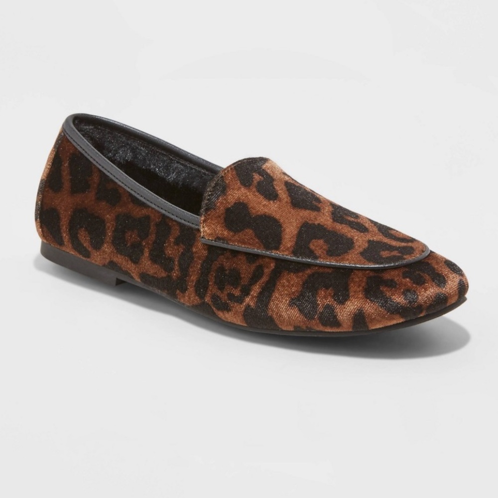 Kasia Velvet Leopard Print Faux Fur Lined Loafers - A New Day - Brown
